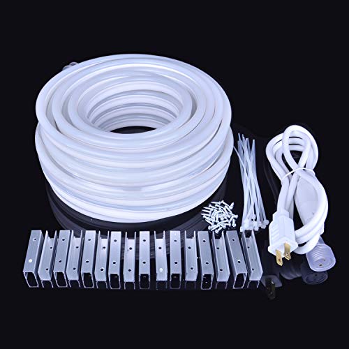 50FT/15M LED Neon Rope Lights, Blue AC110V-120V Neon Strip Light, 8x16mm Connectable Flexible Waterproof SMD2835 120LED/M Indoor Outdoor Light Strips, DIY Lighting Decoration