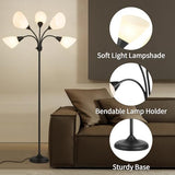 HonoDing Medusa Floor Lamps Standing Lamps 5 Heads Adjustable Reading Light Large Shade Use E26 A19 Bulb Floor Lamps for Living Room Bedroom (Black)