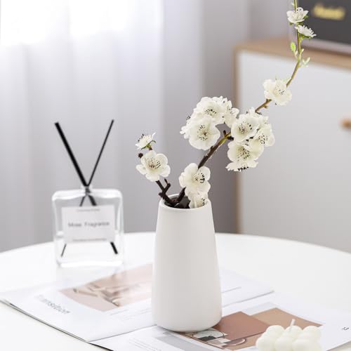 Bright White Vase - 6“ White Ceramic Flower vase, Boho Vases for Pampas Grass, Minimalist Modern vases for Home Decor, Table Shelf Living Room Farmhouse Decor