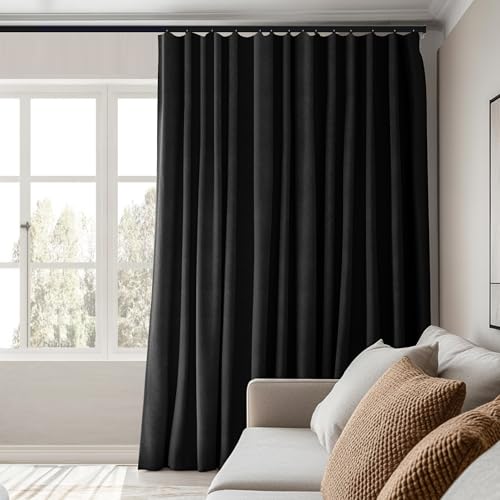 MaKefeile Room Divider Curtains Total Blackout Privacy Curtain Panel Room Thermal Insulated Noise Reduction Curtains for Bedroom Window Living Room Ceiling Track Curtain W 12.5 ft × H 8ft Black