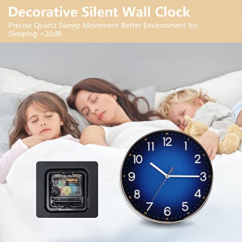 Navy Blue Wall Clock, Quality Quartz Silent Non-Ticking Battery Operated, 12" Modern Round Wall Clocks for Living Room Bedroom Kitchen Home Wall Decor(LJ)