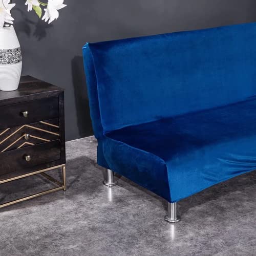 SFYZ HOME Velvet Armless Futon Slipcover,Stretch Silver Fox futon Cover, Modern Solid Color Sofa Bed Cover for for Futon Folding Bed Sofa (Royal Blue,M-61-72.8in/155-185cm)