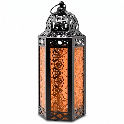 Vela Lanterns Decorative Indoor Moroccan Candle Holder, Amber, M