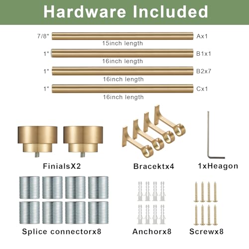 16-150 Inch Curtain rods, 1 Inch Diameter Splicing and Telescoping Structure Window Treatment Rods Set Adjustable Drapery Rods Heavy Duty Pole, Warm Gold