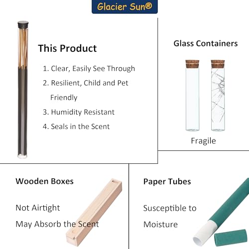 Clear Plastic Tube with Black lid, 12 Pack, Storage Holder for 8-10 inch Incense Sticks, Preserves Aroma (12)