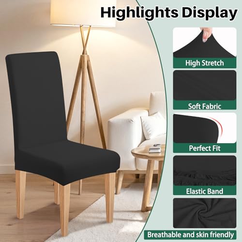 Dioxide High Stretch Chair Covers for Dining Chairs, Washable Dining Chair Covers Set of 6, Soft Dining Chairs Seat Covers, Parsons Chair Slipcover Protectors for Home Hotel Restaurant Banquet