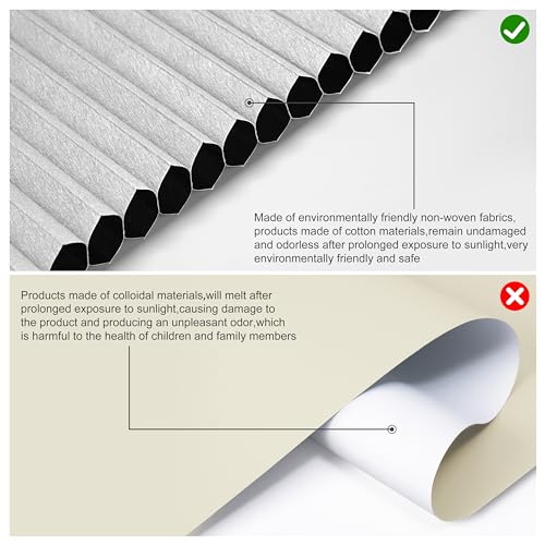 No Drill No Tools Blackout Cellular Shades Cordless Easy Install Honeycomb Blinds Thermal Insulated Noise Reduction Blinds for Indoor Windows,Blackout-White,34.5" W x 64" H