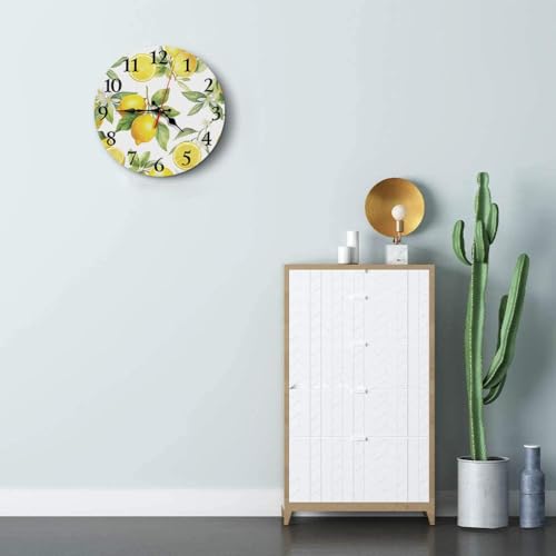 Britimes Round Wall Clock Silent Non-Ticking Battery Operated Clock 10 Inch, Summer Lemon Home Decor for Living Room, Kitchen, Bedroom, and Office