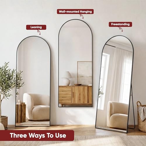 Antok Full Length Floor Mirror Arched Standing Mirror with Aluminum Frame - Freestanding Wall Mount Leaning Body Mirror for Bedroom Living Room Entryway, 71" L x 28" W, Black