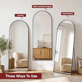 Antok Full Length Floor Mirror Arched Standing Mirror with Aluminum Frame - Freestanding Wall Mount Leaning Body Mirror for Bedroom Living Room Entryway, 71" L x 28" W, Black