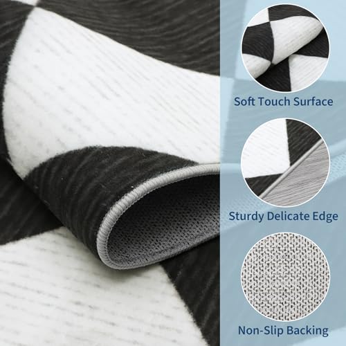 GarveeHome Checkered Hallway Runner Rug 2.6x8 Black and White Kitchen Rug