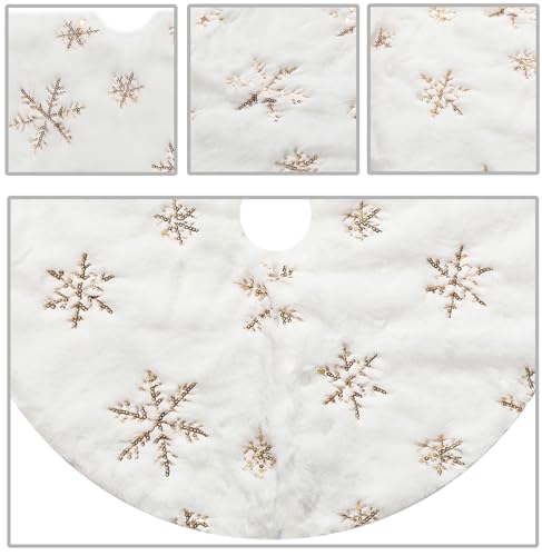 18 Inch Gold Snowflake Sequin Christmas Tree Skirt for Mini Trees – Sparkling Small Xmas Tree Base Cover with Velcro Closure, Elegant Holiday Décor
