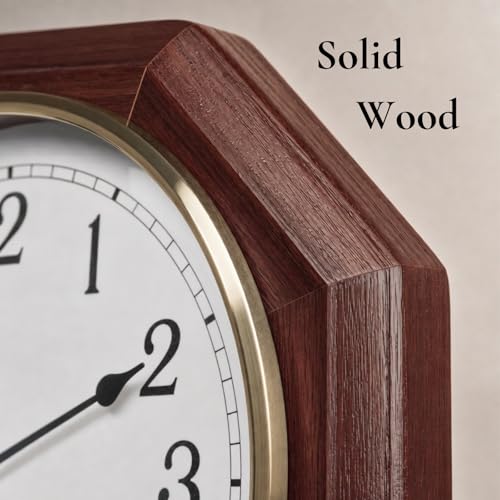Pendulum Wall Clock - Real Wood Regulator Clock - Schoolhouse Design - Quiet, Non-Chiming, Wooden & Battery Operated - Decorative Wall Decor for Living Room, Home, Office 18x11