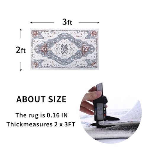 Vintage Runner Rug Non Slip for Hallway Bathroom Kitchen 2x3 ft, Ultra Soft Boho Carpet Runner with Low Pile Design Machine Washable Runner Rugs for Entryway Laundry Living Room