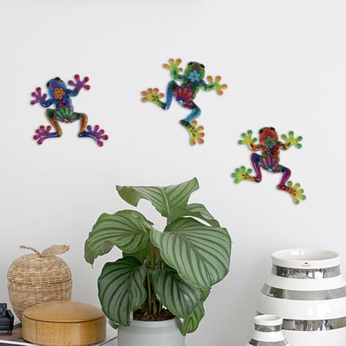3 Pcs Metal Frog Decor Outdoor Wall Art Mexican Metal Frog Hanging Wall Sculpture Outside Garden Fence Patio Home Yard Art Decoration Gifts for Adults