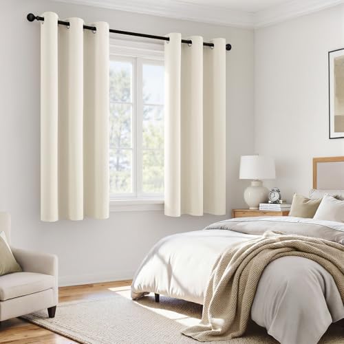 MIULEE Cream 100% Blackout Curtains for Bedroom 63 Inch Long, 2 Thick Layers Thermal Insulated Black Out Window Curtains with Black Liner, Noise Reducing Grommet Living Room Drapes 2 Panels Set Ivory