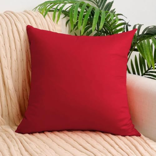 6 Pack Decorative 100% Cotton Pillow Covers Square Cushion Cover Solid DIY Halloween Throw Pillowcase for Home Sofa Bedroom,Red,6 Pack-12" x 12"/30x30cm (ONLY Covers, NOT Insert)
