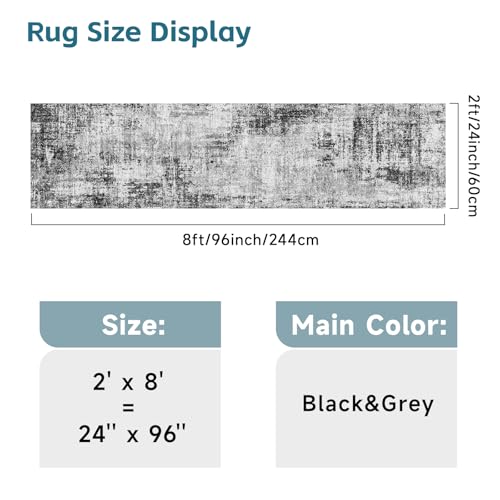 2x8ft Carpet Runner for Hallway: Washable Non Slip Kitchen Rug Black