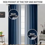 Yakamok Light Blocking Ombre Curtains, Room Darkening Thermal Insulated Gradient Color Curtains, Rod Pocket Window Drapes for Living Room/Bedroom (Blue and Greyish White, 2 Panels, 52W x 84L Inch)