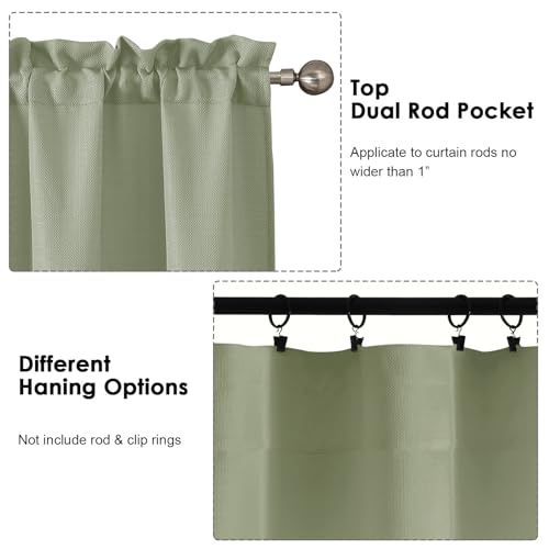 OWENIE Bob 2 Panels Sage Green Kitchen Curtains Sets for Windows 36 Inch Length, Faux Linen Textured Short Cafe Curtains Tiers for Kitchen, Rod Pocket Small Window Drapes for Bathroom, 30Wx36L Inch
