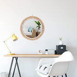 15 Inch Boho Round Hanging Wall Mirror Decorative Rattan Circle Mirrors for Farmhouse, Living Room, Bedroom