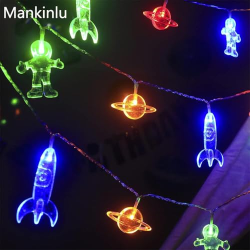 Children's Room LED String Lights with Remote 20 LED 11 FT 8 Modes Battery Operated Space String Lights with Rocket Spaceship Astronaut Pendants Holiday Party Lights for Kids Room Multicolor