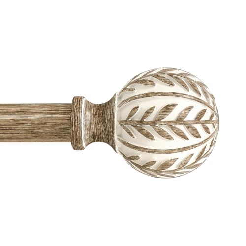 QDWIS Boho Wood Curtain Rods for Windows 48 to 84 inch,1" Adjustable Heavy Duty Window Curtain Rod with Imitation Wood Grain Finials,Rustic Decorative Drapery Rods Set,Size:36-88'',Weathered Wood