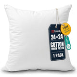 Foamily 24x24 Pillow Insert, 100% Cotton Cover Throw Pillow Insert, Decorative Square Pillow Stuffer for Couch, Sofa, Bed & Home Decor, White