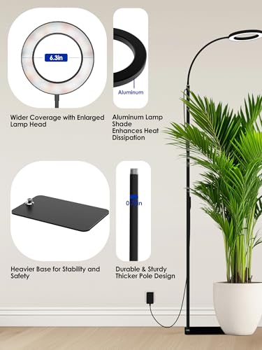 Grow Lights for Indoor Plants, Full Spectrum LED Grow Light Floor Lamp with Stand Adjustable Height and Angle, Black Plant Light with 3/9/12H Grow Light Timer (Black, 20W)