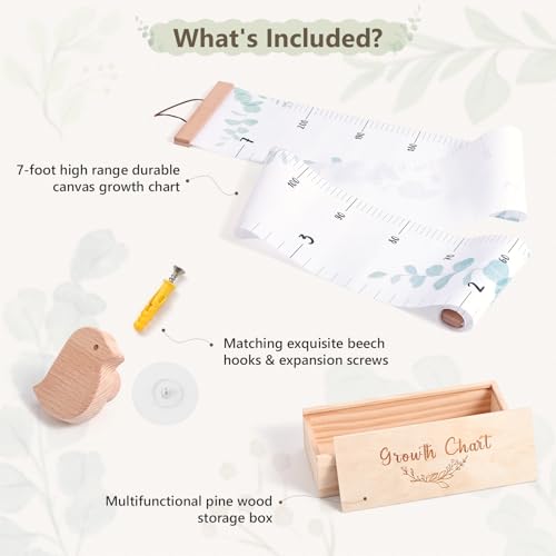 let's make Growth Chart for Wall 7 Ft Height Chart with Keepsake Box & Hook Waterproof Canvas Measure Wall Ruler Removable Neutral Nursery Wall Decor for Baby Kids Toddlers