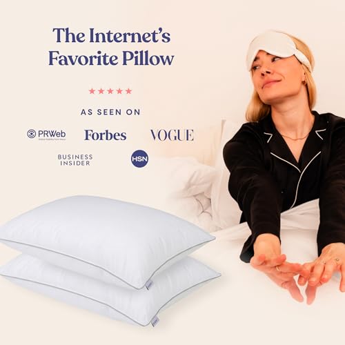 FluffCo Down Alternative Bed Pillows - Standard/Queen Size, Soft (2 Pack)