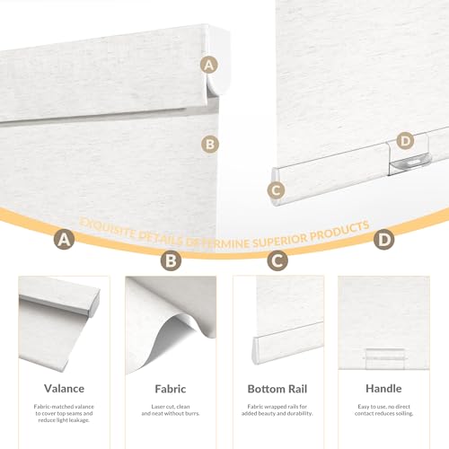 Boolegon Cordless Blackout Roller Shades for Windows, Free-Stop Linen Shades with Valance, Thermal Insulated Fabric, UV Protection Roller Blinds for Home, Office (Beige, 15" W x 48" H)