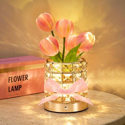Tulip Lamp Gifts for Women, Rechargeable Cordless Touch Night Light with 3 Color Modes & Stepless Dimming, Birthday Gifts for Mom, Teacher, Nurse, Friend & Coworker, Home Decor