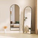 Arched Full Length Mirror Floor Mirror with Stand, Wall Mounted Full Body Mirror Dressing Mirror for Bedroom, Stand Up or Wall-Mounted(59"x16", Black)