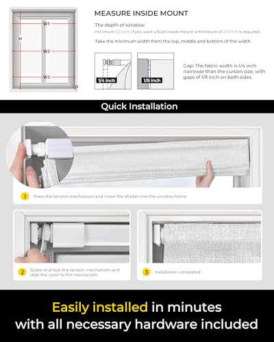 UNISHADES No Tools No Drill Cordless Roman Shades for Indoor Windows 100% Blackout, for Window Size 23" W × 64" H White