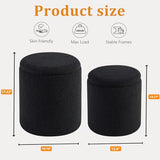 Set of 2 Round Storage Ottoman, Black Boucle Ottoman with Storage