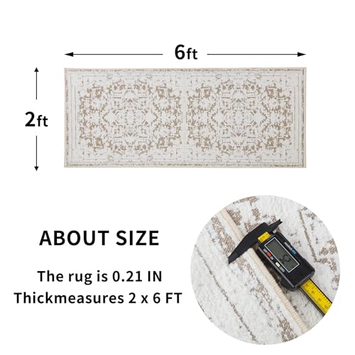 Vintage Runner Rug Non Slip for Hallway Bathroom Kitchen 2x6 ft, Ultra Soft Boho Carpet Runner with Low Pile Design Machine Washable Runner Rugs for Entryway Laundry Living Room (Khaki, 2'x6')
