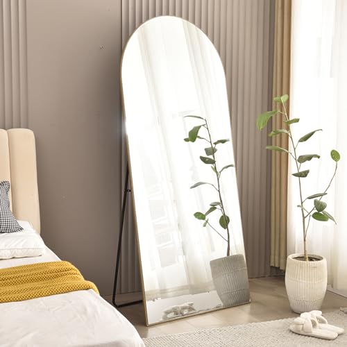 Arched Full Length Mirror, Floor Mirror with Stand, Aluminum Alloy Frame Full Body Mirror Freestanding or Wall-Mounted for Living Room/Bedroom(39"x20", Gold)