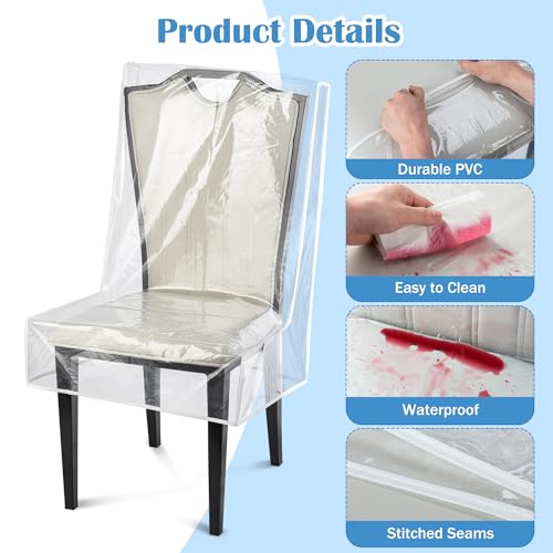 Dining Chair Covers, Waterproof Kitchen Chair Protectors,Clear Plastic Seat Chair Protector,Keep Your Chair Away from Water Dust Stain and Pet Claws W/21 x D/18(Fits 16-23",4 Pack)
