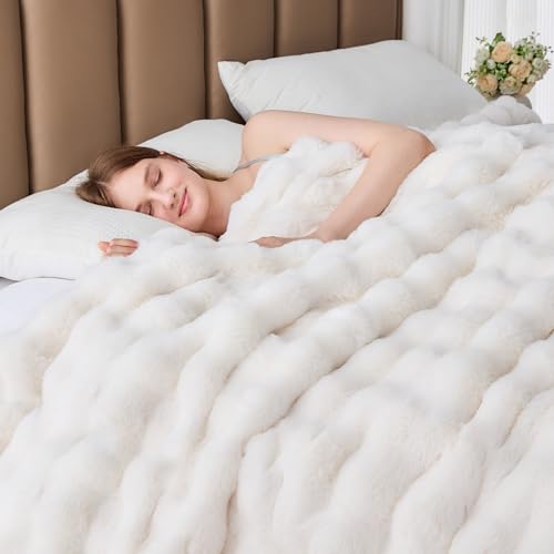 Faux Fur Throw Blanket for Couch, 1000 GSM Cozy Fuzzy Fluffy Soft Plush Thick Bubble Sherpa Blanket for Sofa Bedroom Living Room, Mothers Day Birthday Gifts for Women Home Decor