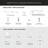 MODE Premium Collection Side Mount 1 1/8" Diameter Curtain Rod Set of Two with Brushed Gold End Cap Finials and Steel Wall Mounted 12” to 20” Adjustable Curtain Rods, Brushed Gold