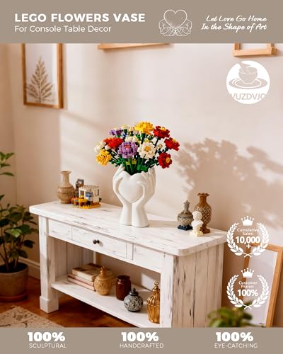 A Heart Held in Two Hands White Vases for Flowers - Cute Modern Small Ceramic Flower Vase for Pampas Grass - Decorative Table Vase for Coffee or Dining Table Centerpiece, Shelf - Gift for Mom (White)