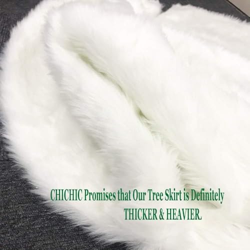 CHICHIC 48 inch Christmas Tree Skirt Faux Fur Xmas Tree Skirt Christmas Decorations Holiday Tree Ornaments Tree Decoration for Christmas Home Decorations, Xmas Party Holiday Decorations, Snow White
