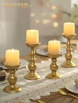 NUPTIO Gold Pillar Candle Holders: Brass Table Centerpiece for 3" Candles