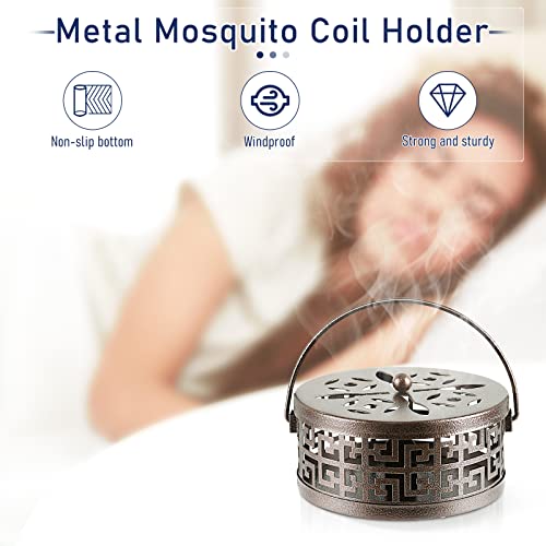 Exquisite Metal Mosquito Coil Holder Long-Lasting Coil Incense Burner for Indoor and Outdoor (Bronze)