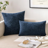 EMEMA Square Throw Pillow Covers 20"x20" Inch Set of 2 Decorative Couch Pillow Covers Chenille Modern Solid Pillowcases for Sofa Bedroom Navy Blue 50x50CM(Only Covers)