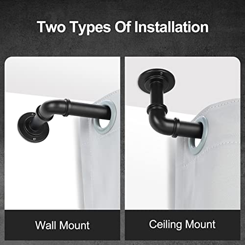 OLV Curtain Rod 36 to 91 Inch, Black Industrial Curtain Rods for Windows, 1 Inch Diameter Blackout Wrap Around Heavy Duty Window Treatment Rod for Bedroom, Living Room, Easy Installation