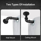 OLV Curtain Rod 36 to 91 Inch, Black Industrial Curtain Rods for Windows, 1 Inch Diameter Blackout Wrap Around Heavy Duty Window Treatment Rod for Bedroom, Living Room, Easy Installation