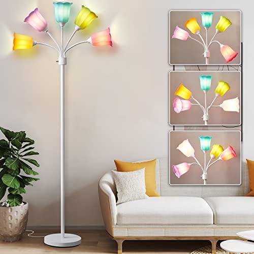 Medusa LED Floor Lamp, Multi Head Modern Tall Lamp with Adjustable Gooseneck Standing Lamps for Living Room Bedroom Kids Room Office 6 Color Lampshades Bulb Not Included(White)