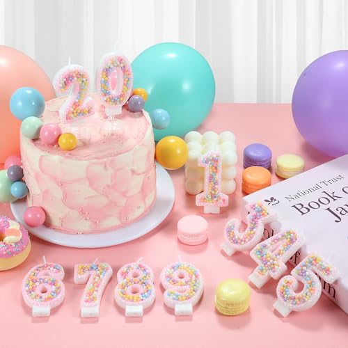 Pastel Macaron 1st Birthday Candle Sweet Pink Number 1 Candle Cake Topper Cupcake Decorations for Girls and Women Party Decor Anniversary Celebrations Supplies